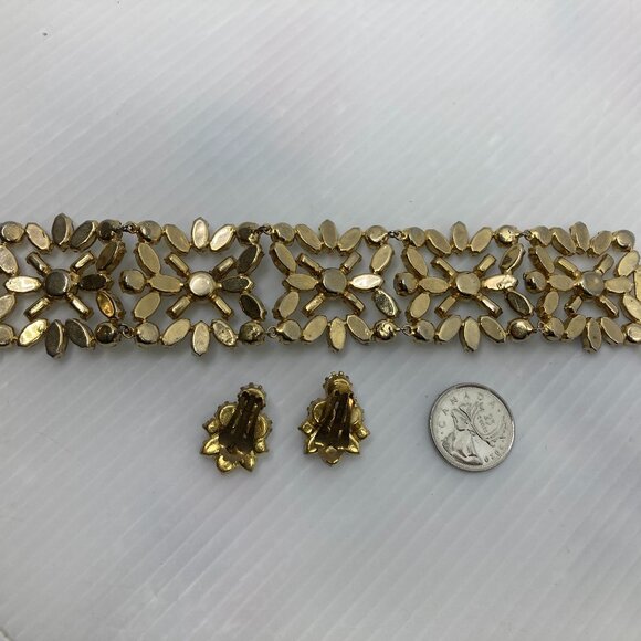 Vtg AUSTRIA aurora borealis crystal rhinestone chunky earrings bracelet - Picture 2 of 4